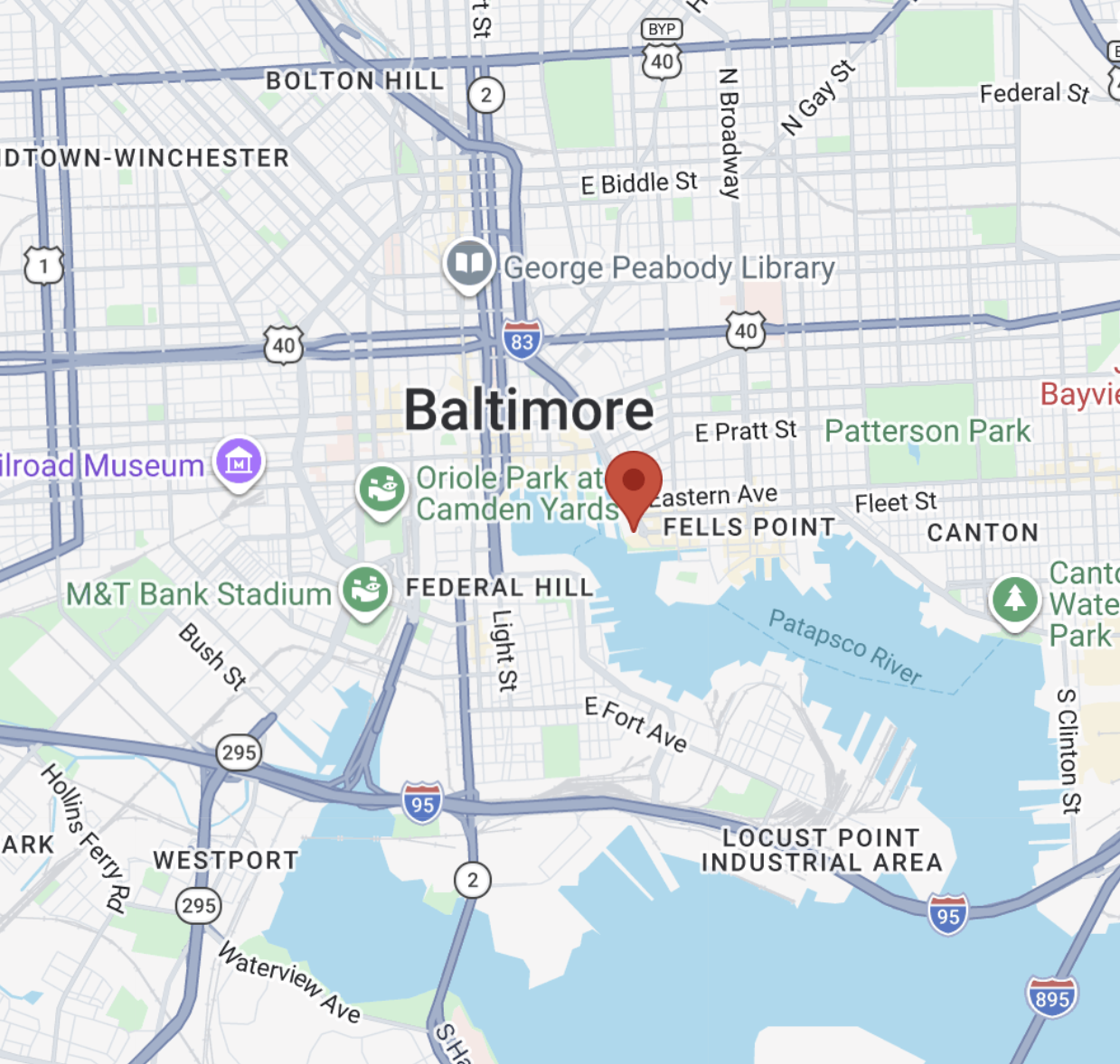 Map of hotel location in downtown Baltimore